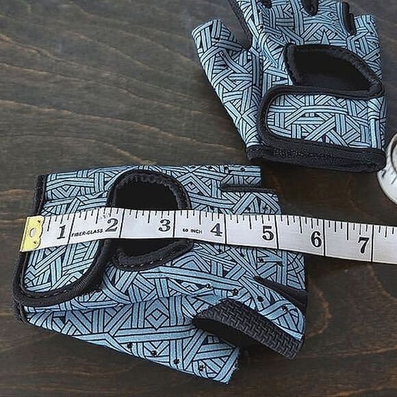 Sky blue abstract neoprene velcro strap half finger cycling gloves - Picture 7 of 7